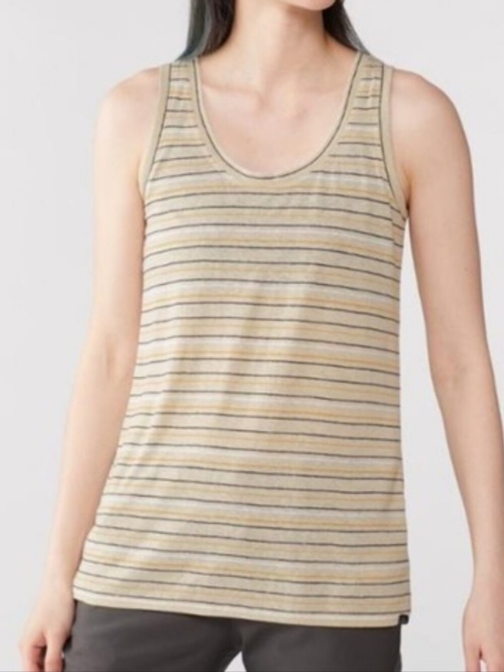 Prana Cozy Up Tank Top Stripe Hemp Blend Medium Sleeveless Scoop Neck